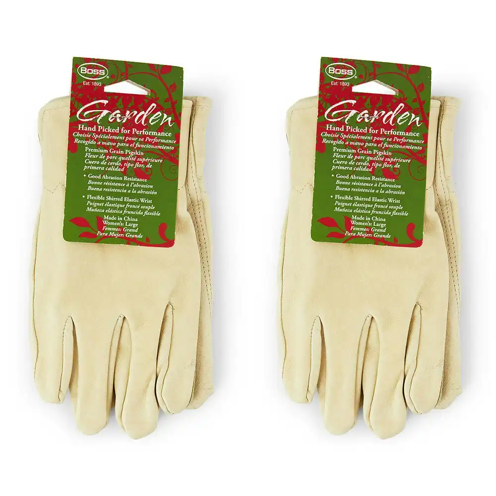 2PK Boss Women's Large Leather Gardening DIY/Multipurpose Gloves W/Shirred Wrist