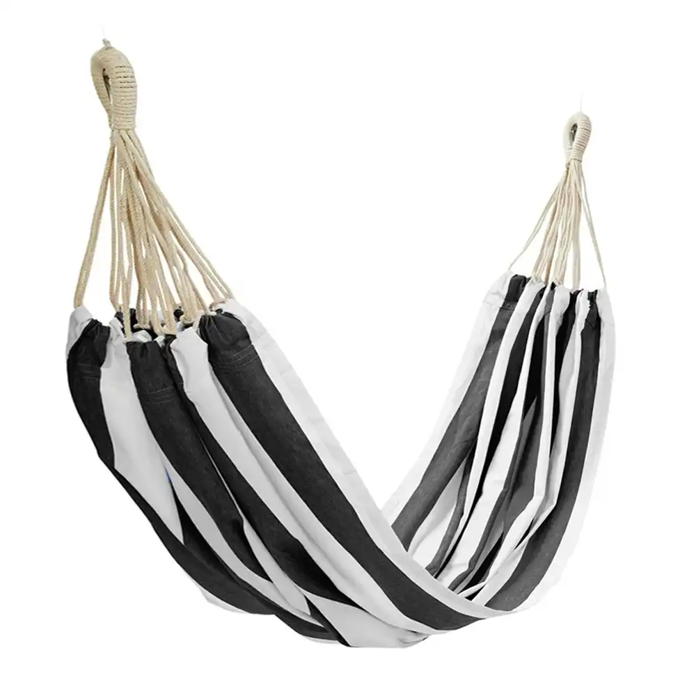 J.Elliot 150x205cm Outdoor Hanging Stripe Hammock/Swing/Chair/Seating Bed Black