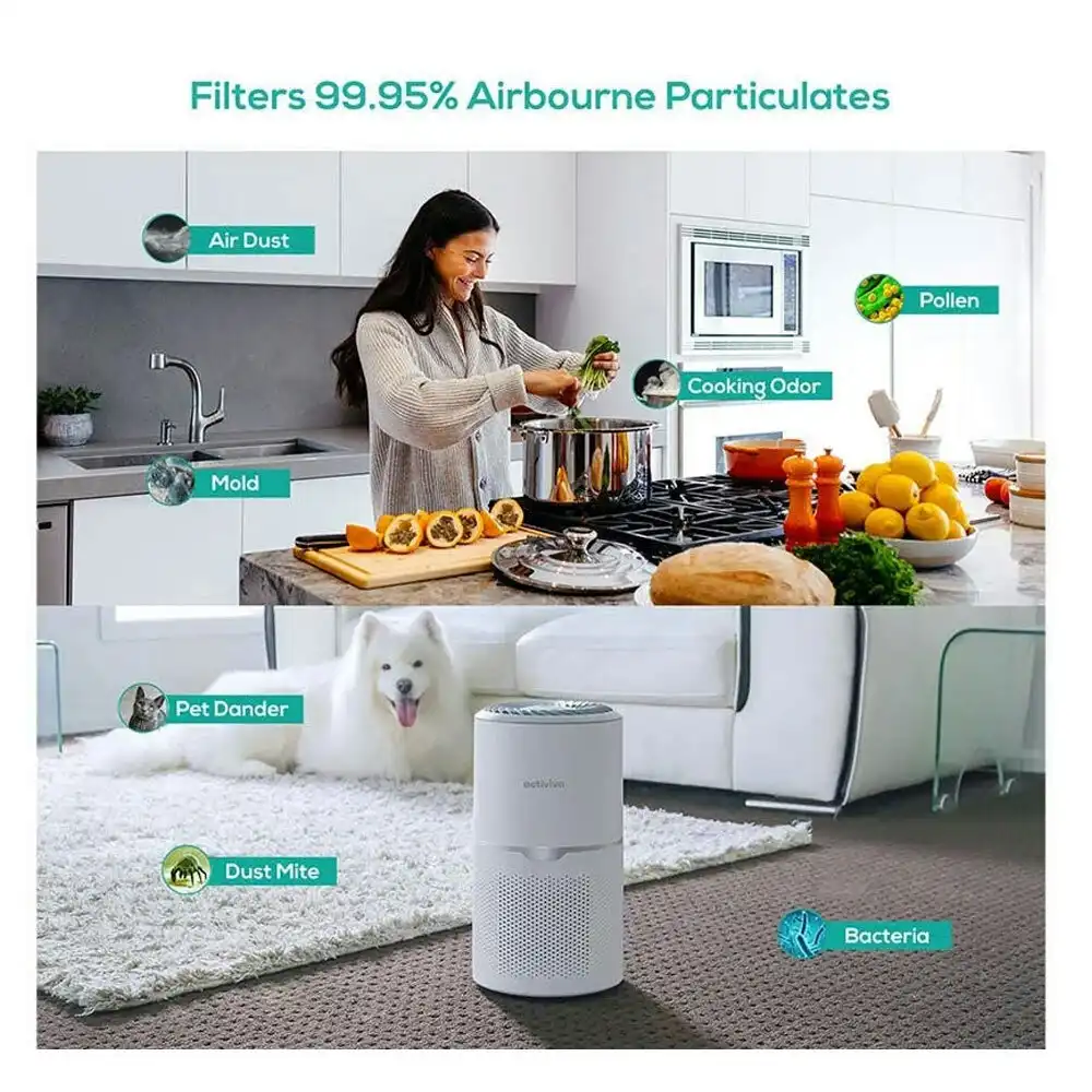 Activivia True HEPA Filter Air Purifier 25sqm Pollen/Dust/Allergens Cleaner WHT