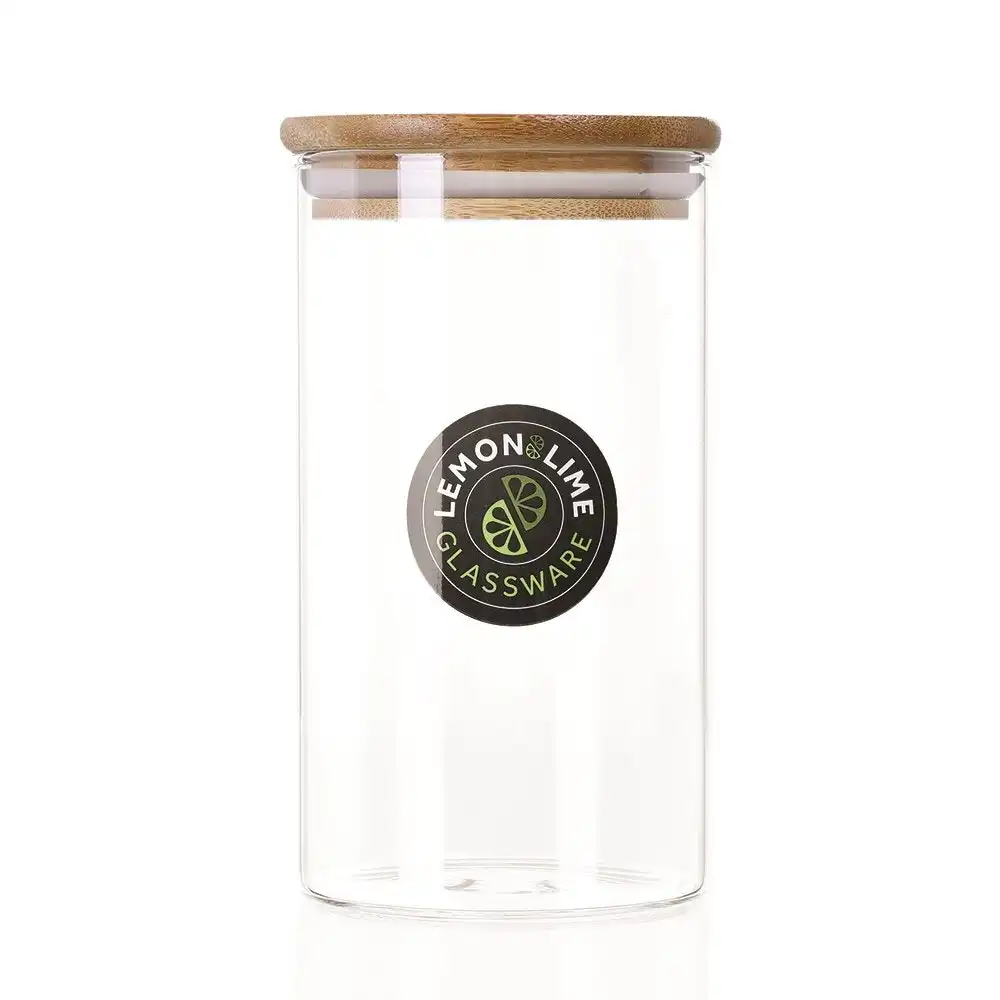 Lemon & Lime Camden Glass Jar 700ml Bamboo Lid Home Kitchen Storage Container