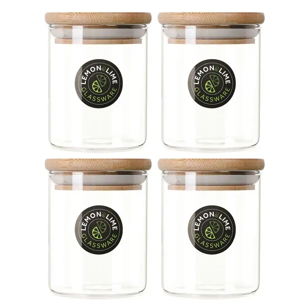 4x Lemon & Lime Glass Jar Camden 0.2L Bamboo Lid Canister Food Storage Container