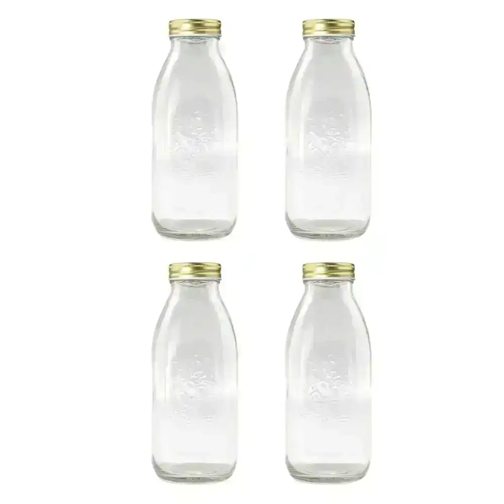 4x Lemon & Lime Roma 1L Glass Conserve Sauce Bottle 22.5cm Kitchen Container Jar