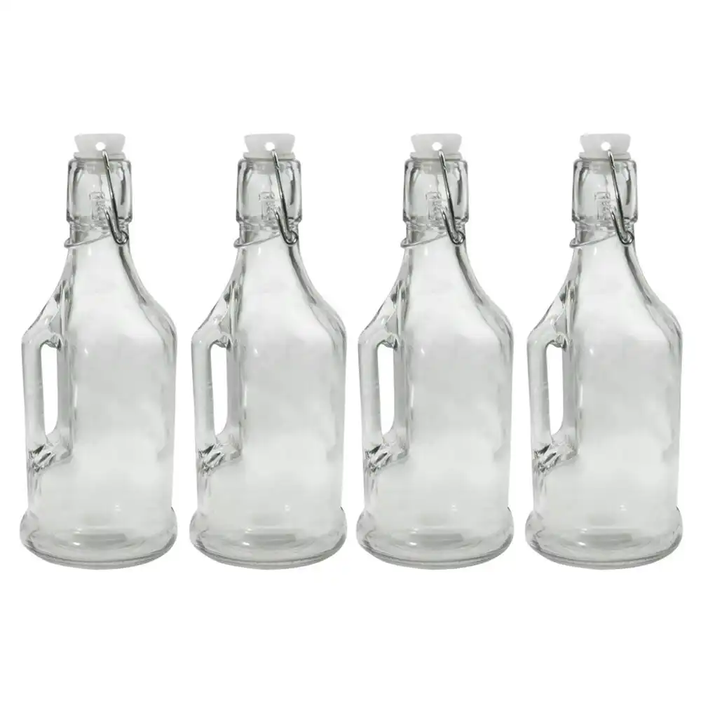 4PK Lemon & Lime 350ml Jar/Jug Drink Container w/ Clip Lock Lid Glass Bottle CLR