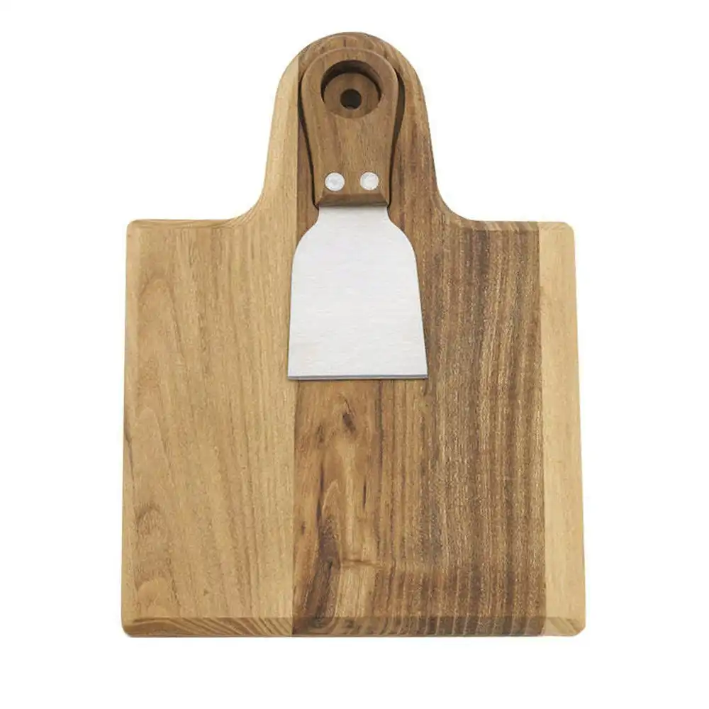 2pc Tempa Fromagerie 22cm Teak Wood Square Cheese Board For One w/Cheese Knife