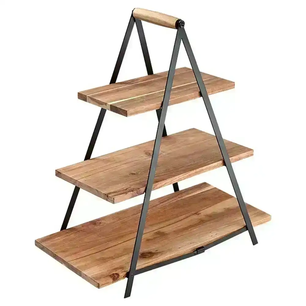 4pc Ladelle Serve & Share 3-Tier 54cm Wood Serving Tower w/ Plates/Frame Acacia