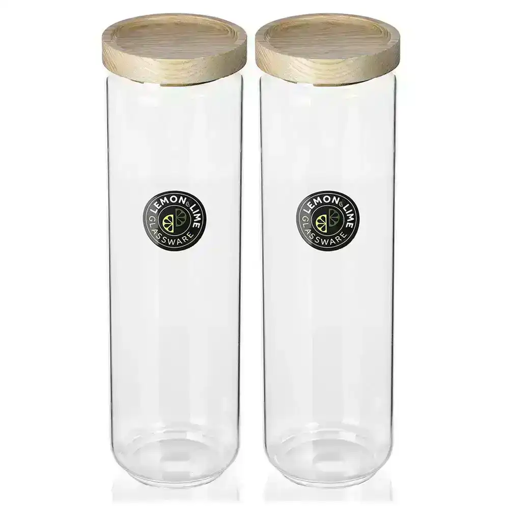 2x Lemon And Lime 1.65L Woodend Beach Glass Canister Food/Storage Container/Jar