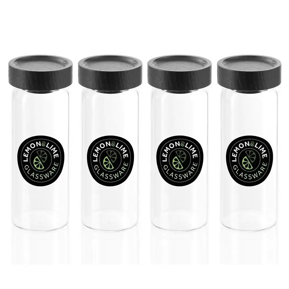 4x Lemon & Lime Woodend Black 175ml/13.5cm Glass Spice Jar/Container Clear w/Lid