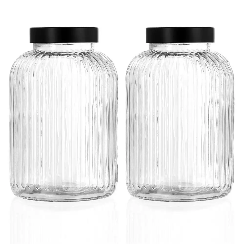 2x Lemon & Lime Brooklyn 5L/26cm Glass Jar Container Food Storage w/ Lid Clear
