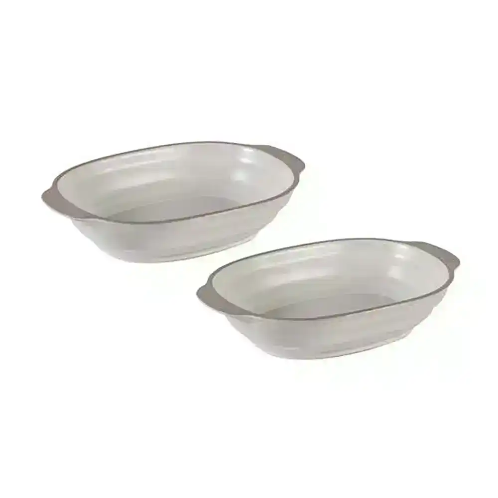 2pc Ladelle Clyde 21cm Coconut Stoneware Oval Baking Dish Oven Bakeware Bowl