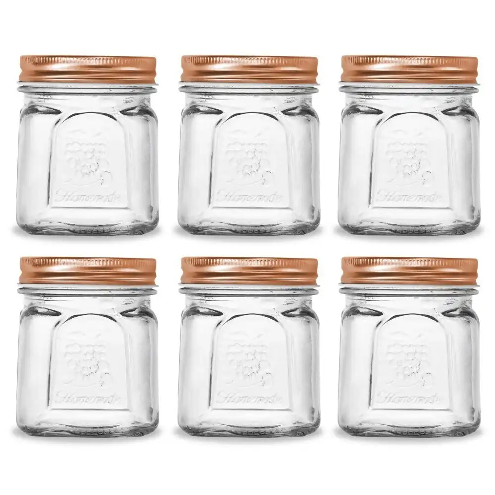 6PK Lemon Lime Square Modena 225ml Glass Jar Kitchen Storage Container Clear