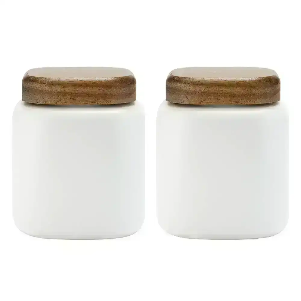 2x Ladelle Essentials 750ml Canister Porcelain Organiser Container w/Lid WHT