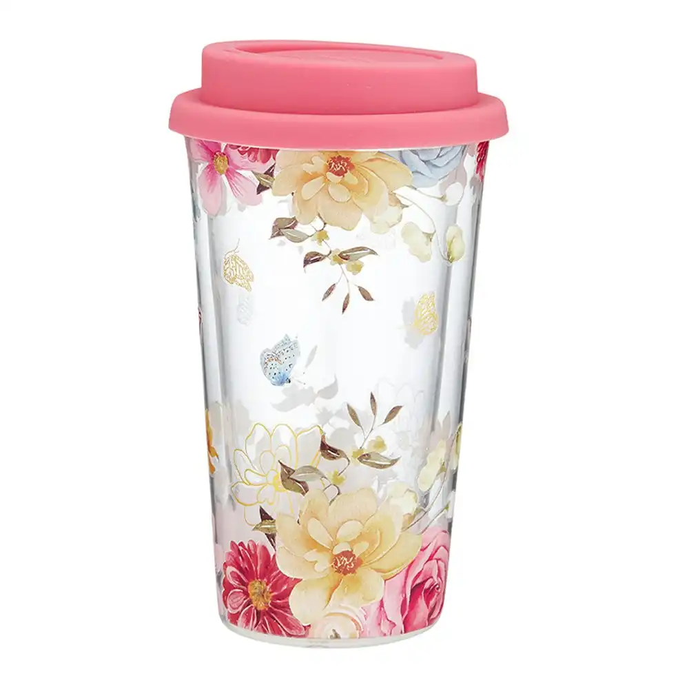 Ashdene 200ml Springtime Soiree Double Walled Glass Clear Flower Travel Mug/Cup