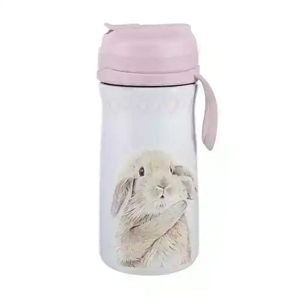 Ashdene Bunny Hearts Kids 370ml Double Walled Silicone Straw Drink Water Bottle