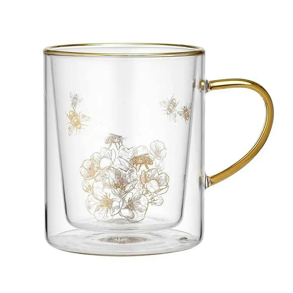 Ashdene 300ml Honey Bee Transparent Double Walled Glass Drinking Coffee/Tea Mug