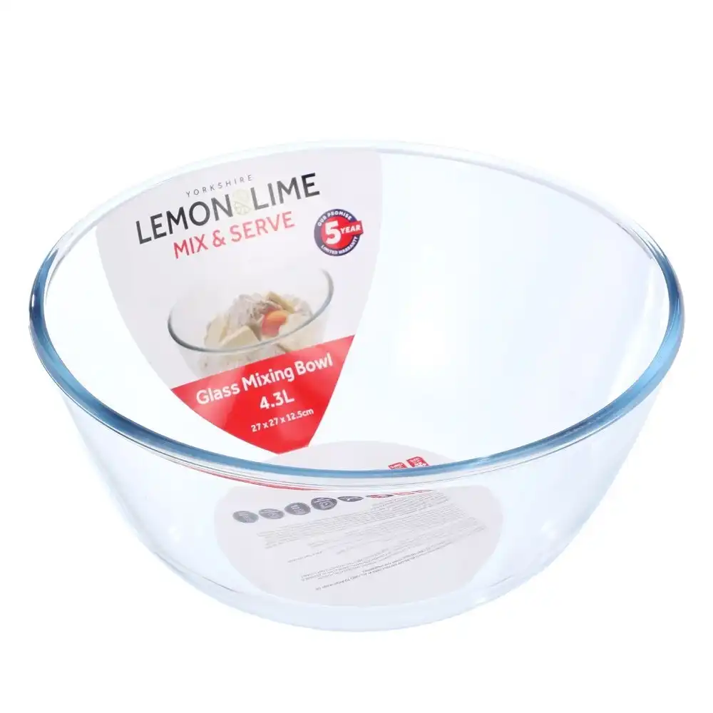 Lemon & Lime Yorkshire 4.3L Glass Mixing Bowl Round Bakeware 27cm Kitchen Dish