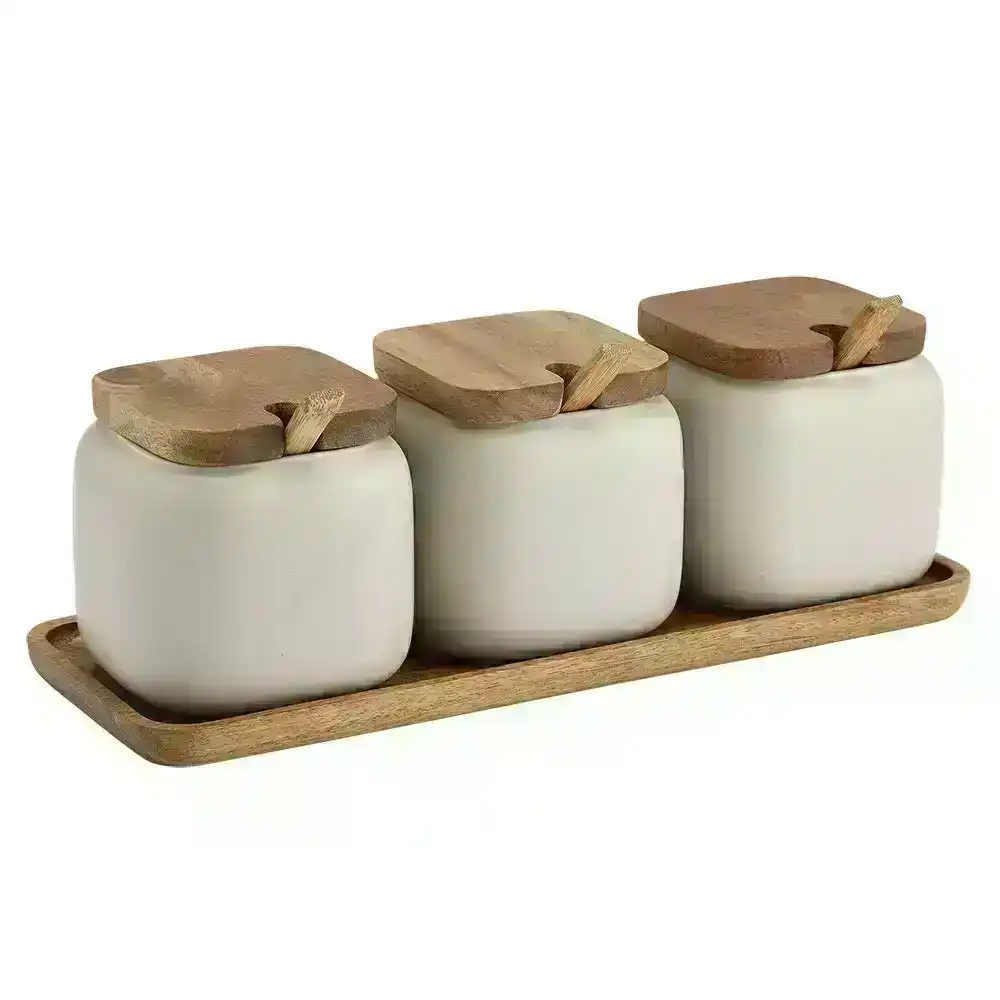 3x Ladelle Essentials Spices/Pepper Salt Container Canister/Spoon/Tray Set Stone