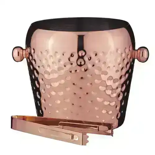 Spencer Hammered 13cm Stainless Steel Ice Bucket w/Tongs Container Cooler Copper