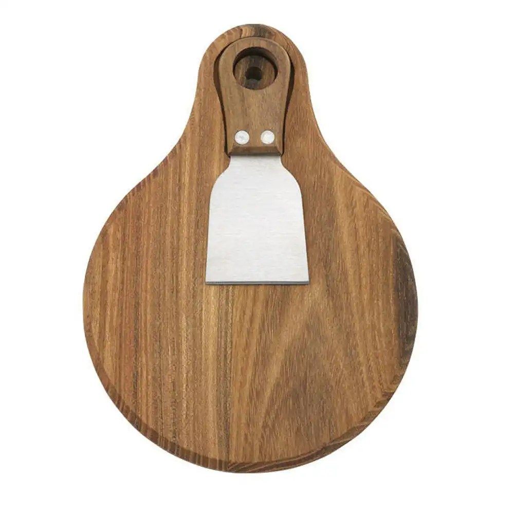 2pc Tempa Fromagerie 22cm Teak Wood Round Cheese Board For One w/Cheese Knife