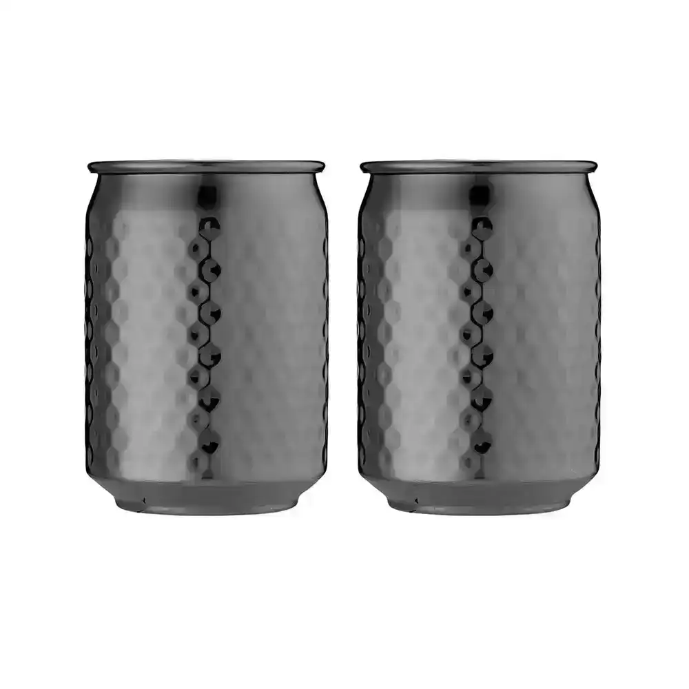2pc Tempa Spencer Hammered 400ml Stainless Steel Tumbler Cocktail Cup Set Black