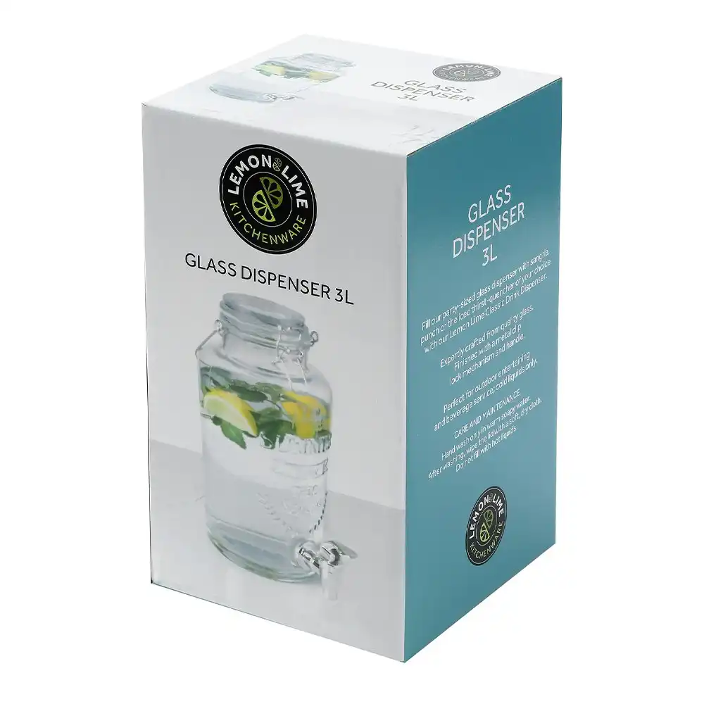 Lemon & Lime 3L Bar Glass Beverage Standing Juice/Drink/Water Dispenser Clear