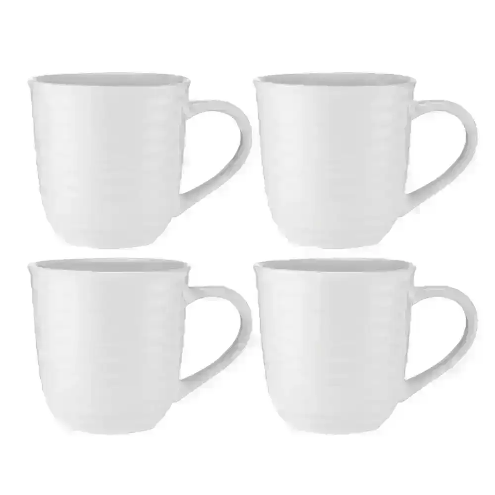 4pc Ladelle 13x9.8cm Homestead Ridged White Stoneware Drinking Mug Water Cup Set