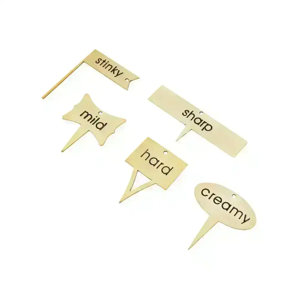 5pc J. Elliot Zola 7cm Brass Cheese Markers Labels Tag Set Home Kitchen Gold