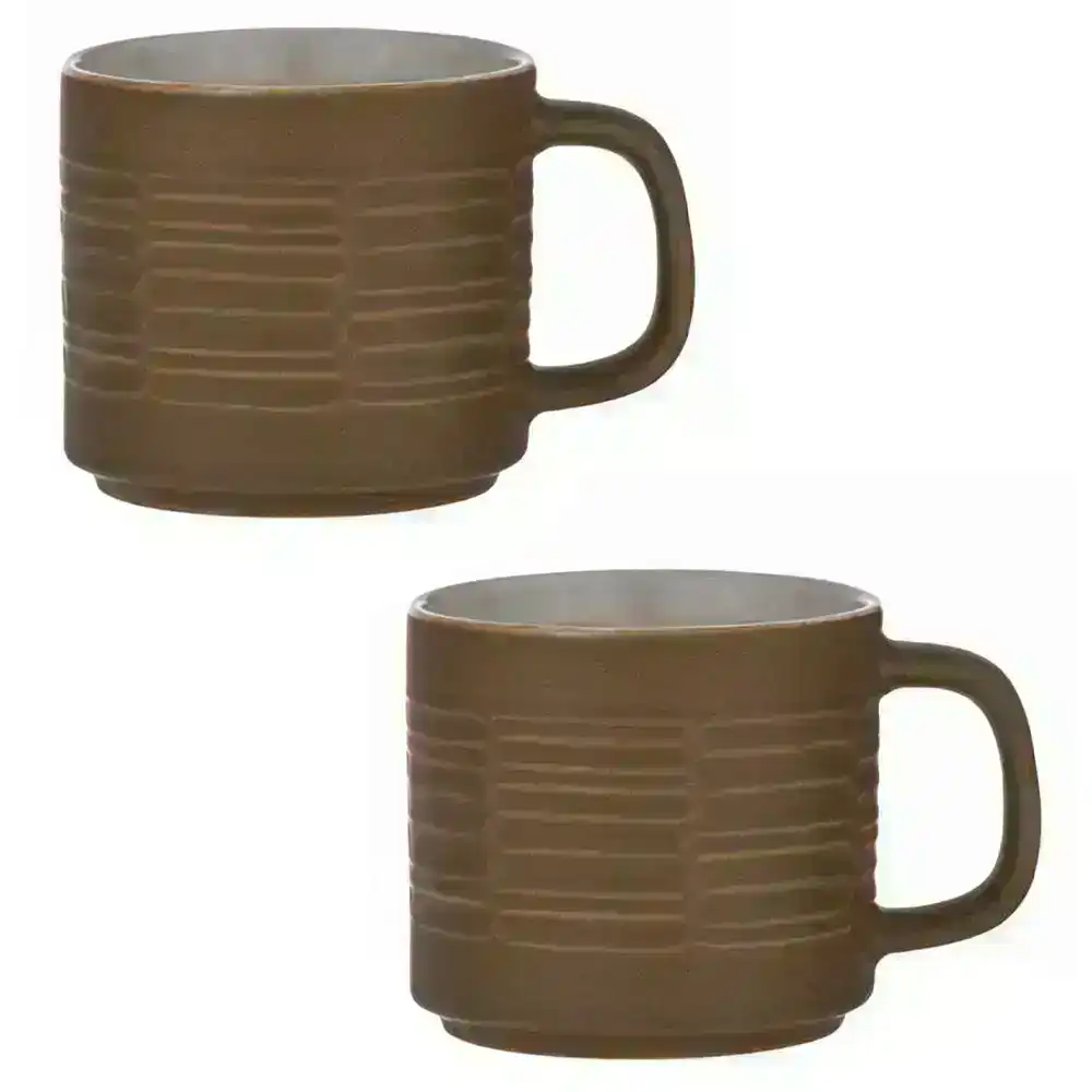 2pc Ladelle 400ml Carve Mustard Glazed Stoneware Drink Mug/Cup Coffee Oven Safe