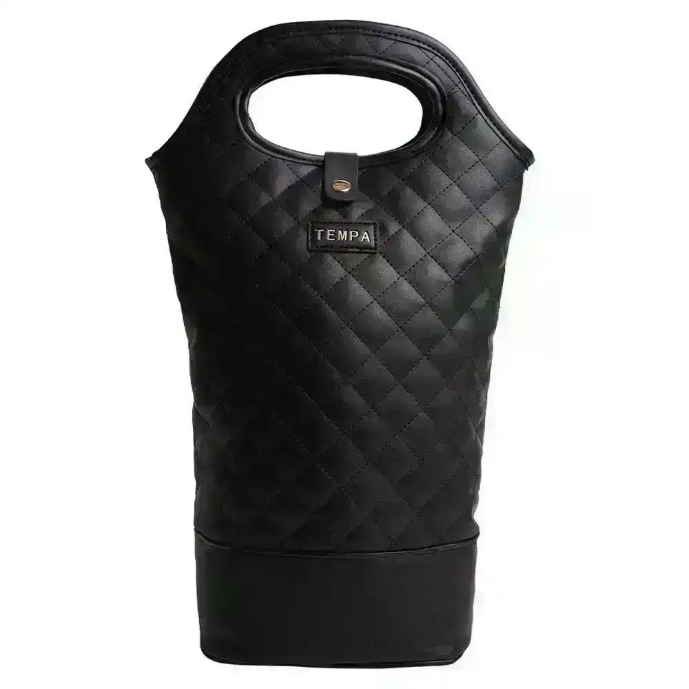 Tempa Quilted 42cm Insulated Bag/Carrier Storage for Double Wine Bottle Black