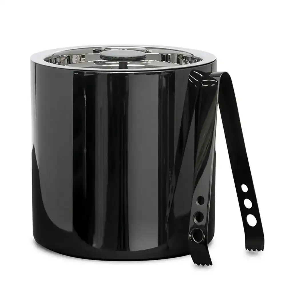 Salt & Pepper Kennedy 15.5cm Metallic Ice Bucket w/ Tong Stainless Steel Black