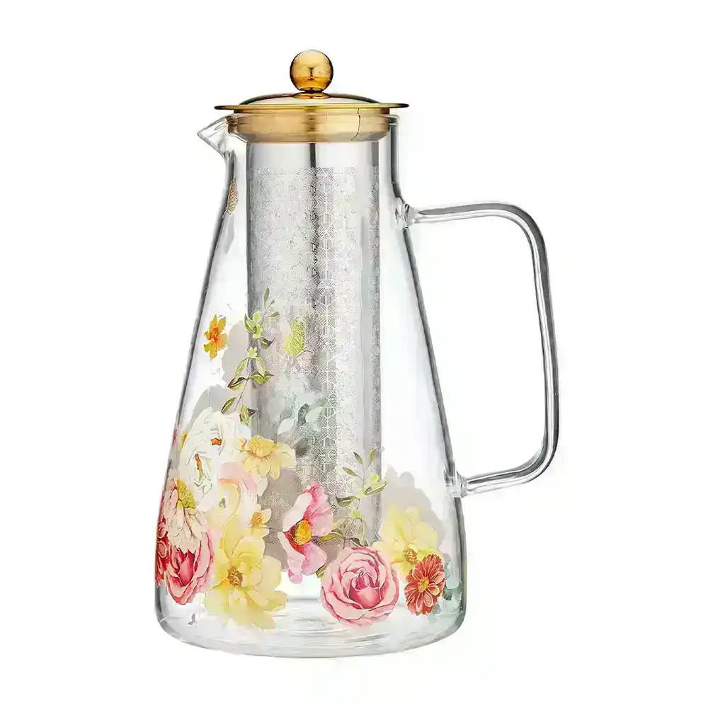 Ashdene Springtime Soiree 22.5cm/1.5L Glass Jug w/ Stainless Steel Tea Infuser