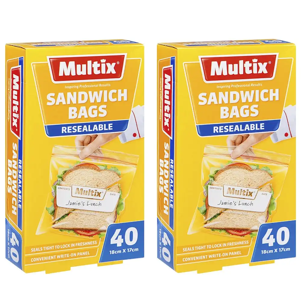 80x Multix 18cm Sandwich Bags Resealable Food Storage Zip Lock Container Bag