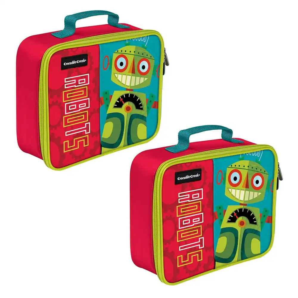 2PK Crocodile Creek Robot Lunchbox/Carry Lunch Bag/Storage f/ Kids/Child Red/GRN