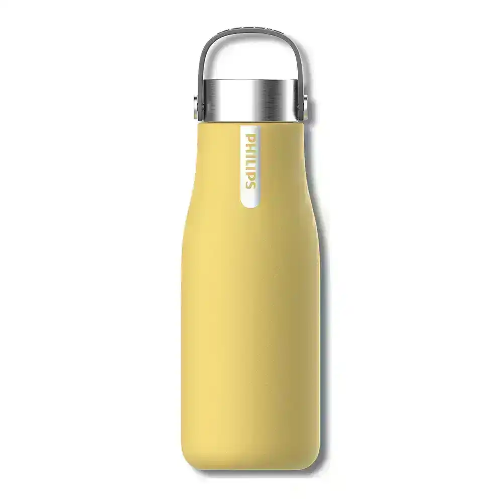 Philips GoZero 590ml Smart Hydration Hot/Cold Water Bottle w/UV Cleaner Yellow