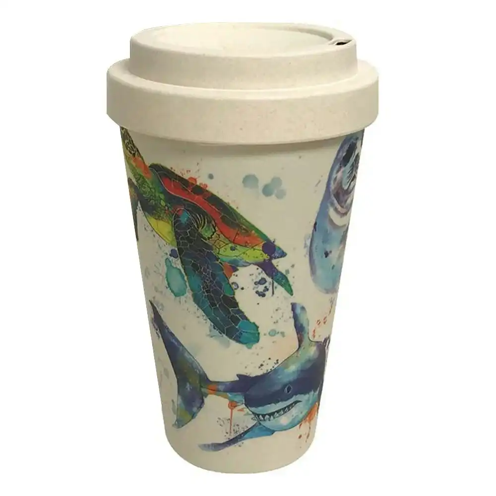 Keycraft Bamboo 15cm Reusable Travel Mug Water Drinking 350ml Cup w/Lid Sea Life