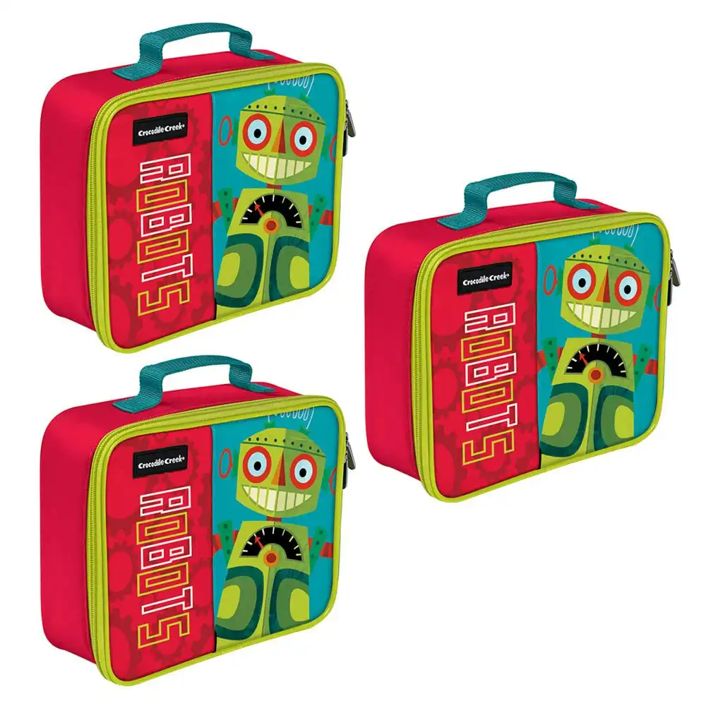 3PK Crocodile Creek Robot Lunchbox/Carry Lunch Bag/Storage f/ Kids/Child Red/GRN