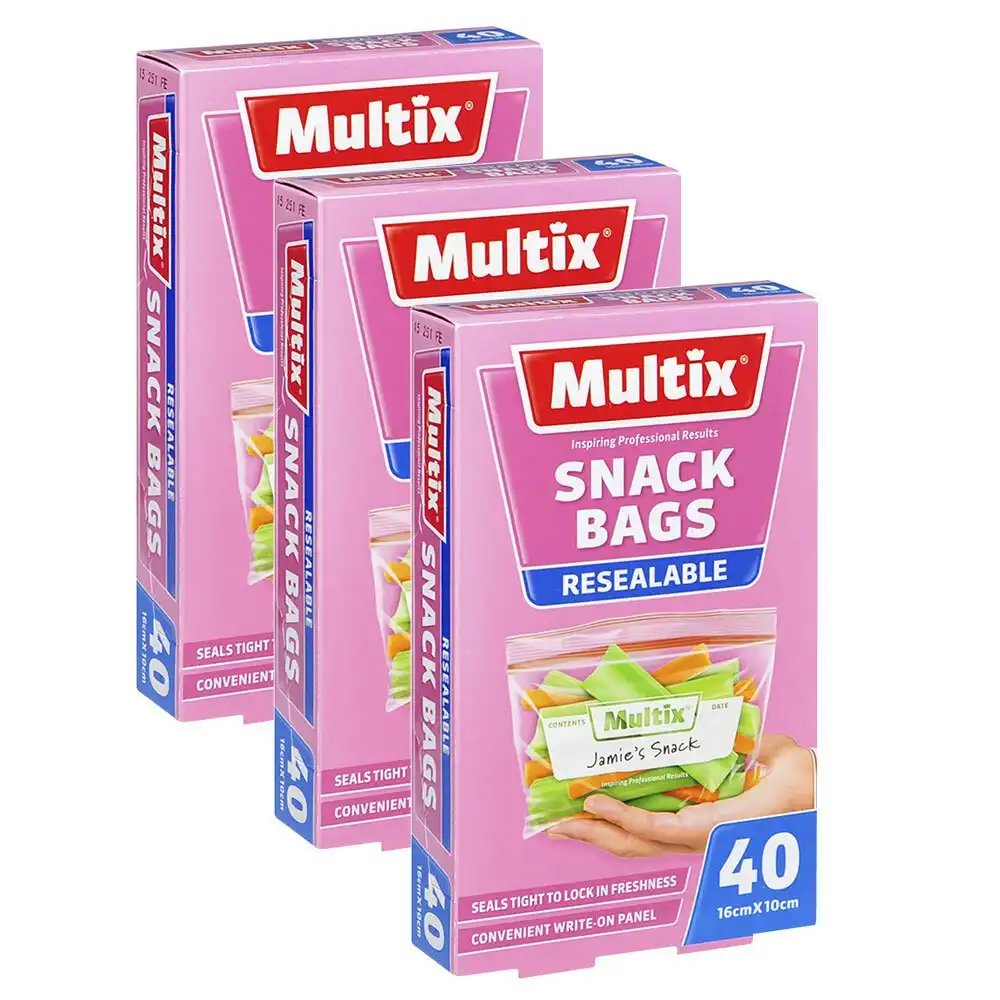 120x Multix 16x10cm Snack Bags Resealable Food Storage Zip Lock Container Bag