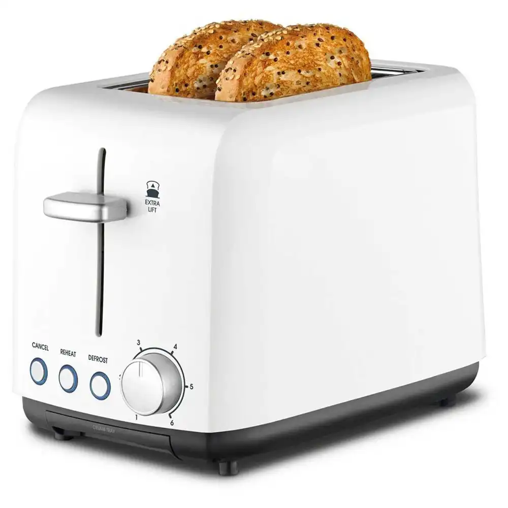 Kambrook 2 Slice 900W Wide Slot Plastic Toaster/Toast/Bread/Loaf KTA120WHT White