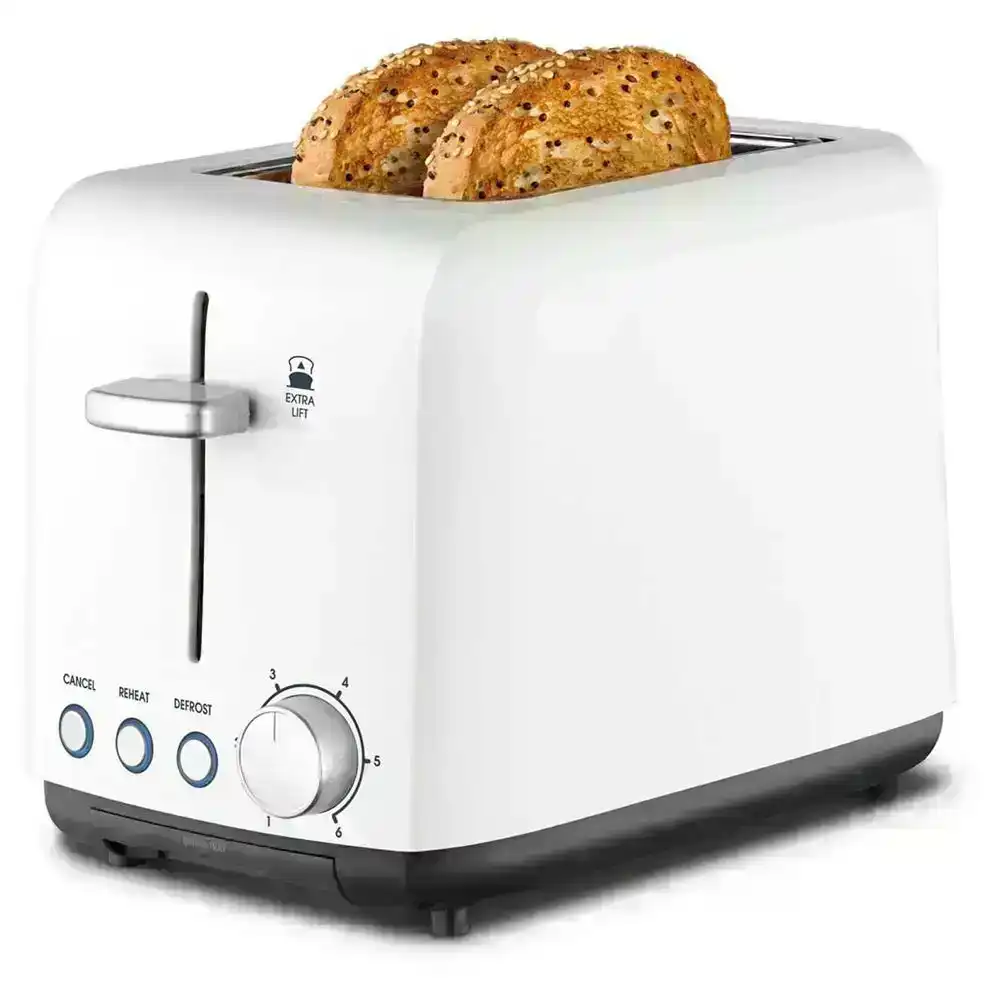Kambrook 2 Slice 900W Wide Slot Plastic Toaster/Toast/Bread/Loaf KTA120WHT White