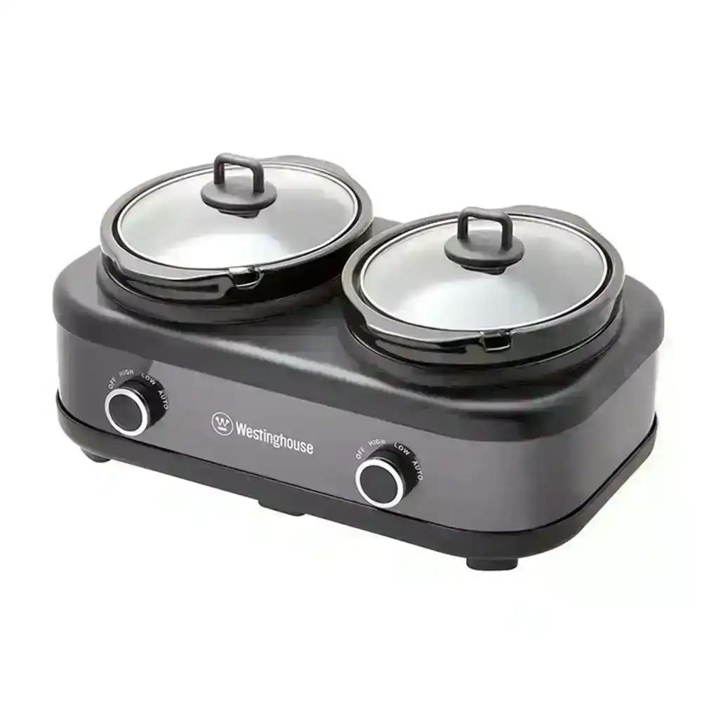 Westinghouse Stainless Steel Electric Slow Cooker w/2x 2.5L Ceramic Pots Black