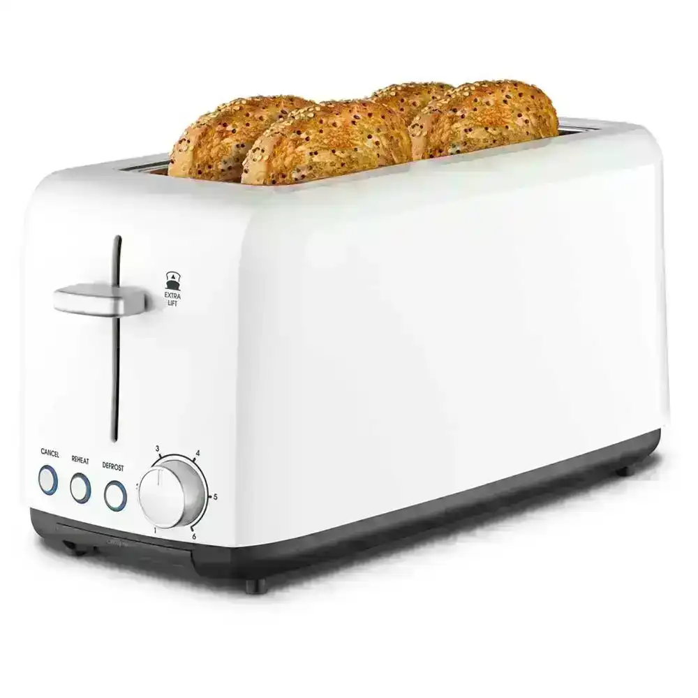 Kambrook 1450W Perfect Fit Extra Lift Wide/Long Slot Plastic 4 Slice Toaster WHT