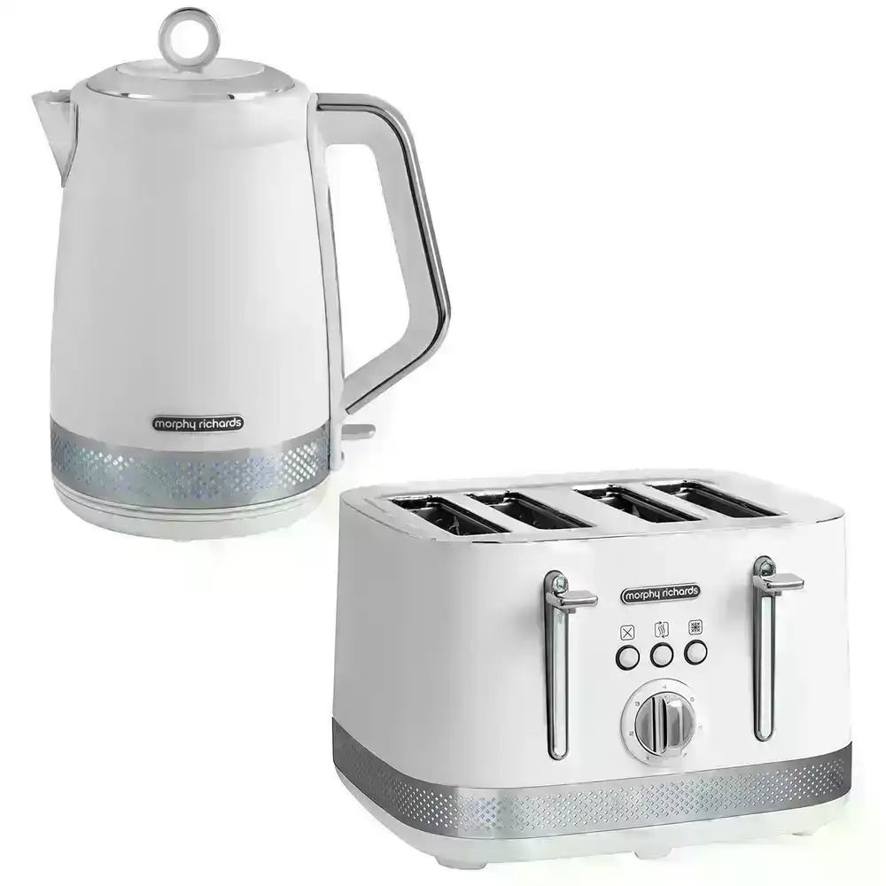 2x Morphy Richards Illumination Electric Kettle 1.7 L & 4 Slice Bread Toaster WH