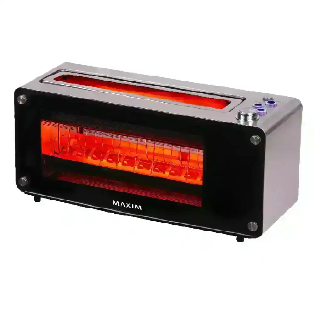 Maxim 2 Slice 38mm Wide Glass Stainless Steel Bread/Bagel Electric Toaster 1260W