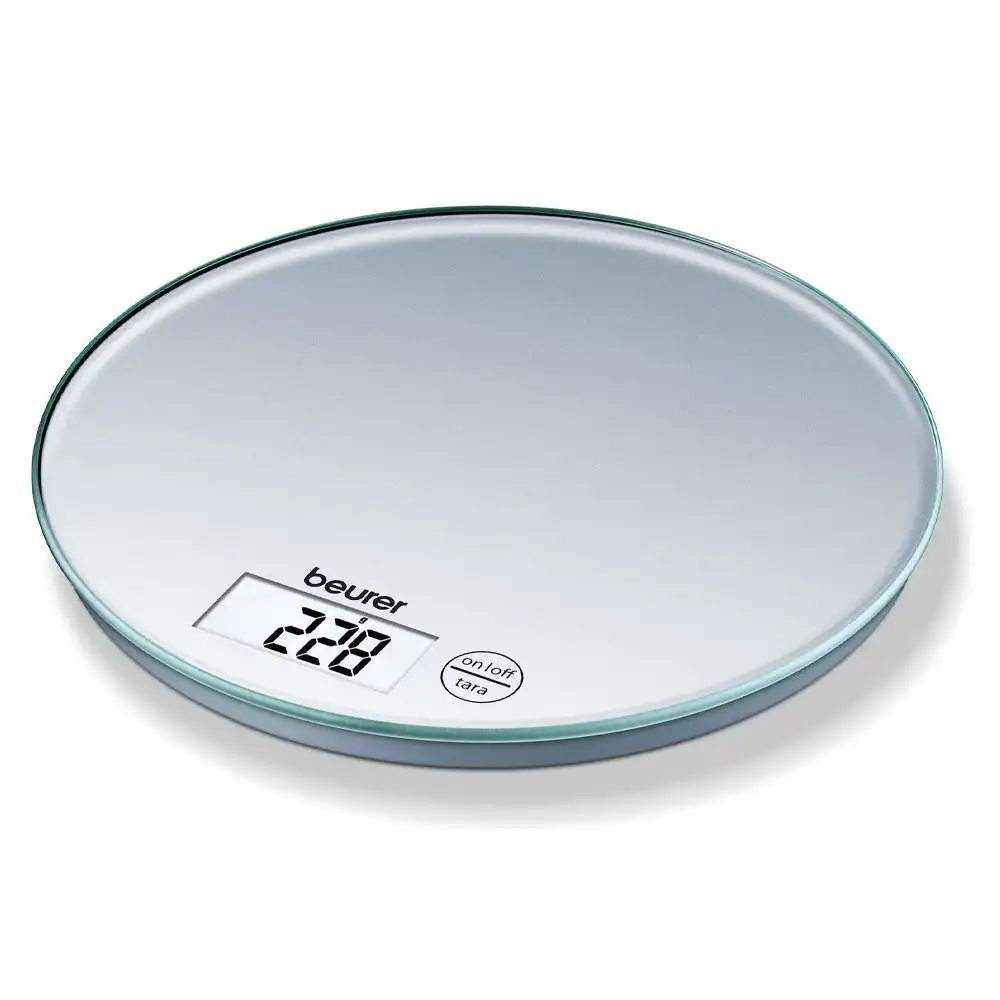 Beurer 19cm/5kg Glass Electronic LCD Digital Round Kitchen Scale/Food Silver