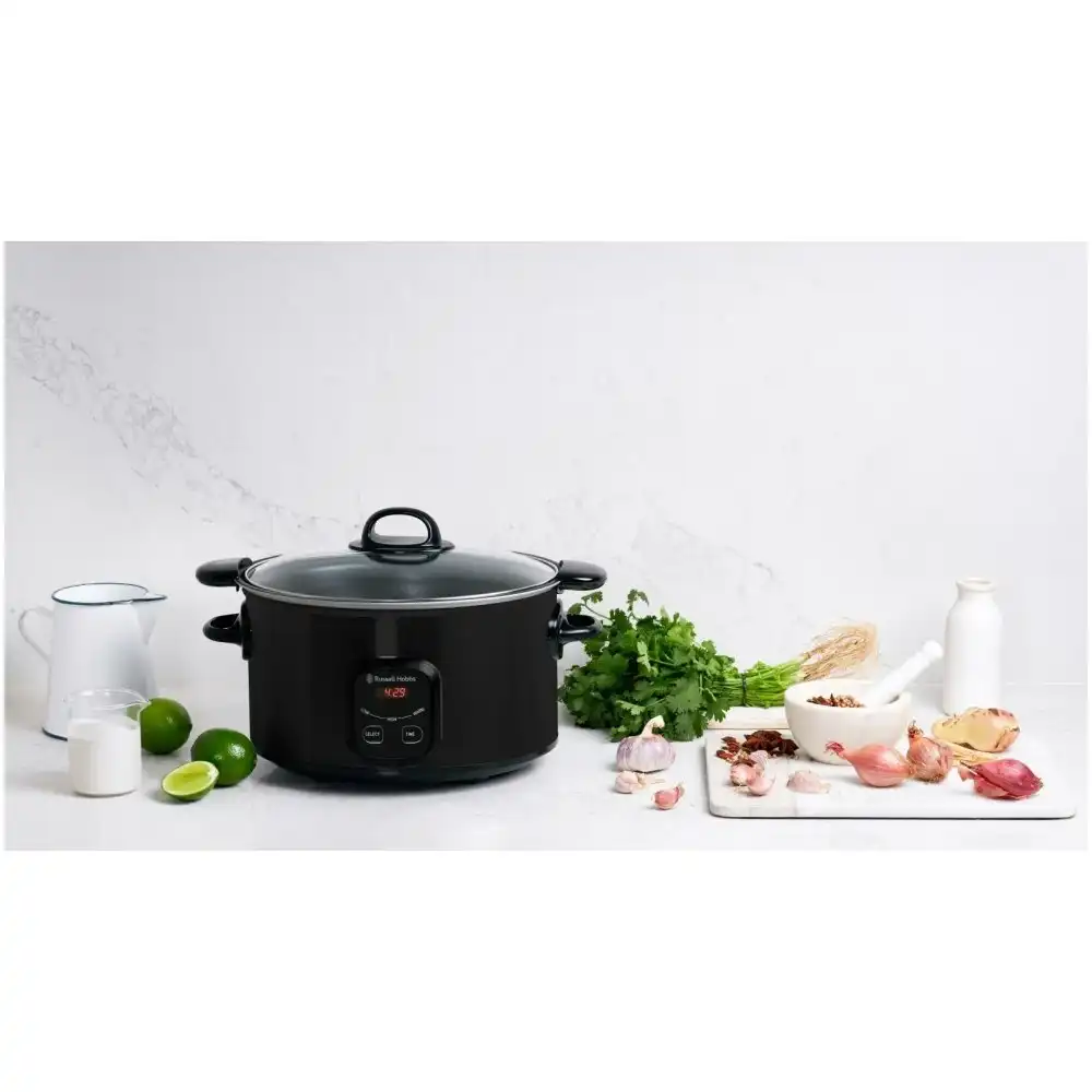 Russell Hobbs RHSC650BLK Electric 6L Searing Slow Cooker Pot w/ Lid Matte Black