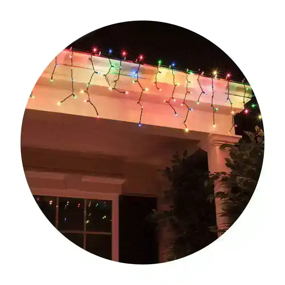 2m Colour Decorative XMAS Christmas Solar Curtain Static Flashing 100 LED Lights