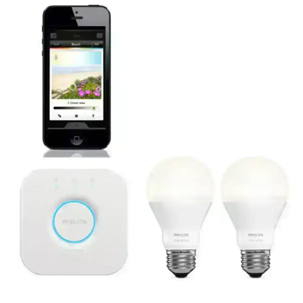 Philips Hue Wi-Fi Starter Kit w/ 2.0 Bridge/2x E27 Warm White LED Light Bulb/App