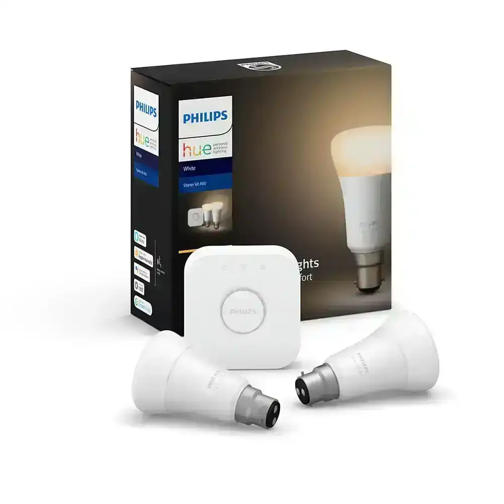 Philips Hue Wi-Fi Starter Kit w/Bridge/Colour/White 2x B22 LED Light Bulb/App