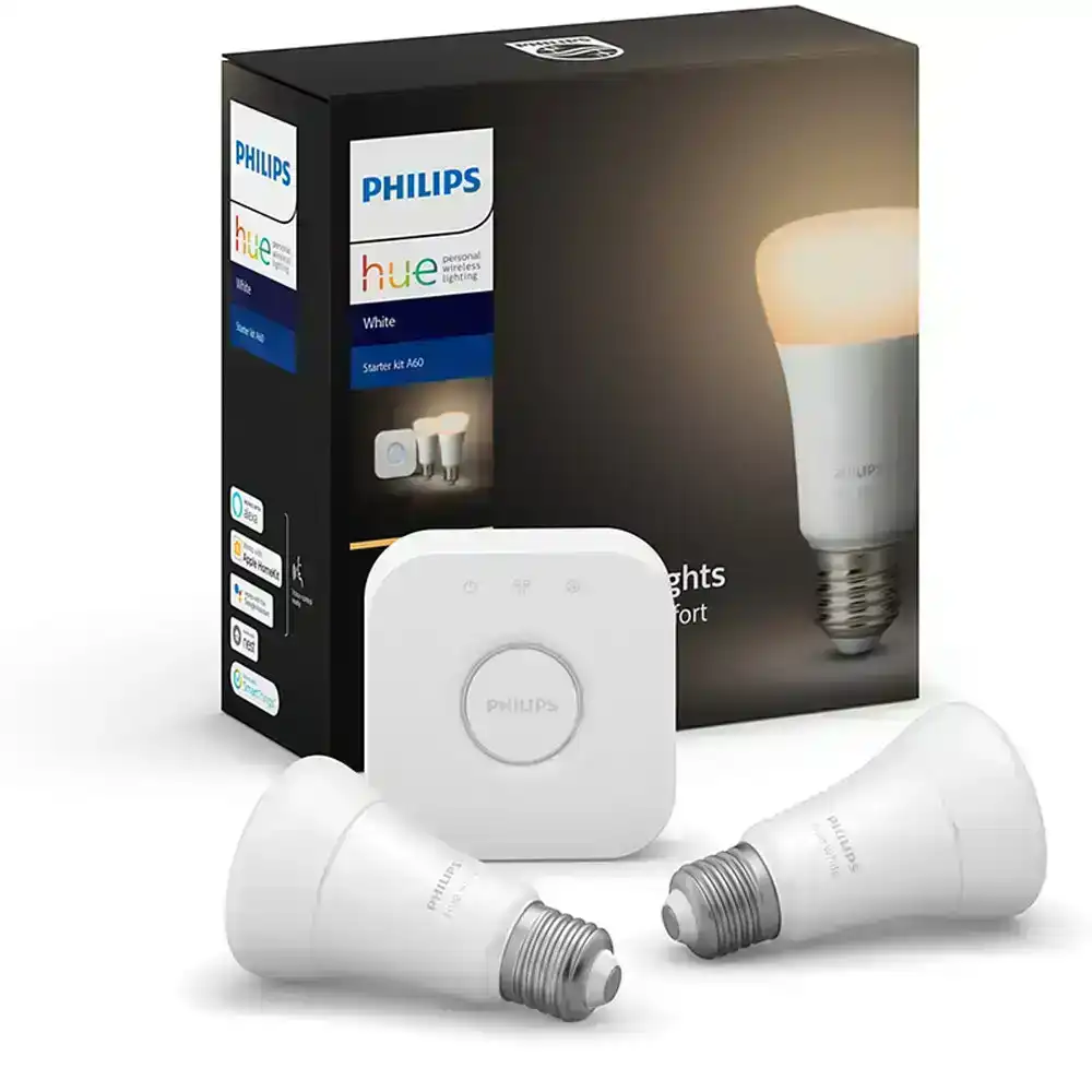 Philips Hue Starter Kit w/Bridge/2x E27 9W LED Light Bulb Bluetooth/App Warm WHT