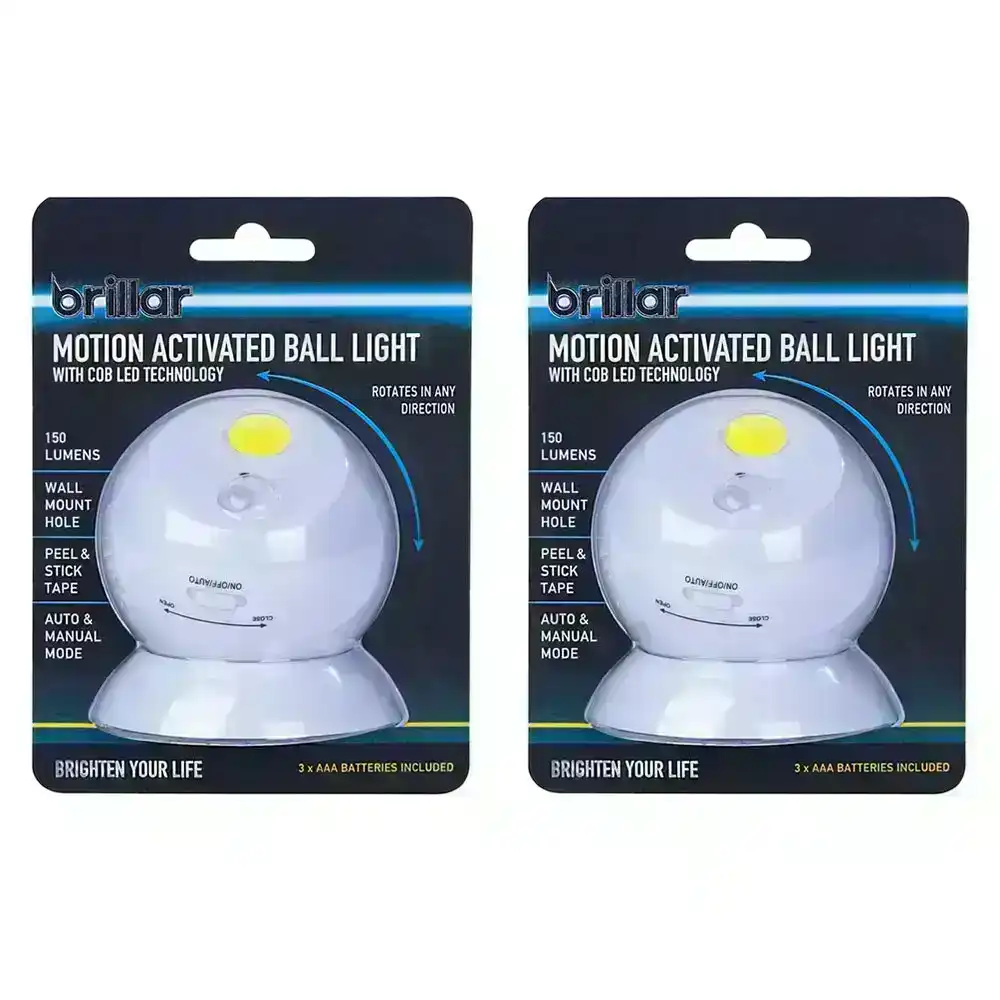 2x Brillar Motion Activated Battery Wall Mount Ball Light w/ Cob LED Technology