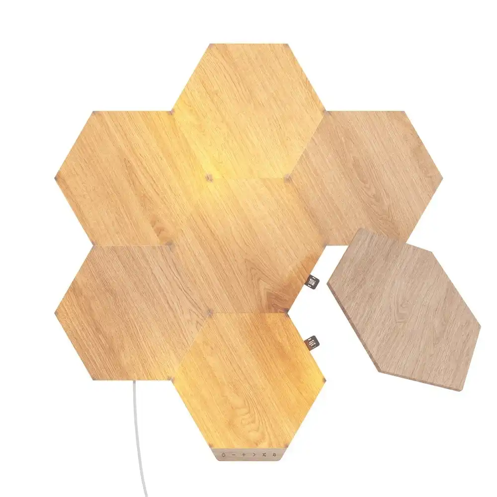 7PC Nanoleaf Elements Wood Look Starter Kit Hexagon Indoor Wall Light Panel